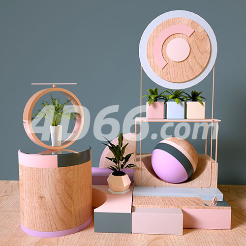 家居装饰模型美妆化妆品背景促销3D空间场景C4D工程源文件素材