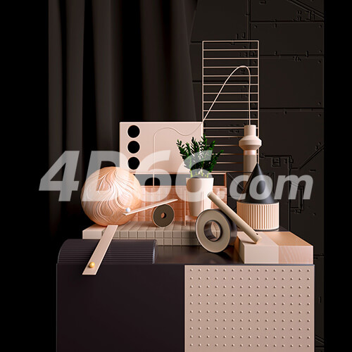 家居装饰模型美妆化妆品背景促销3D空间场景C4D工程源文件素材