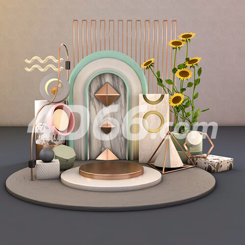 家居装饰模型美妆化妆品背景促销3D空间场景C4D工程源文件素材