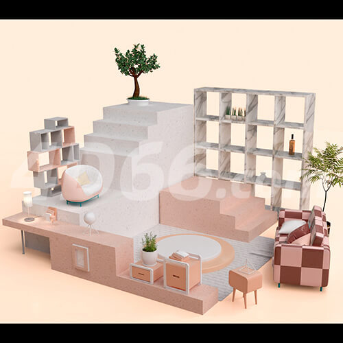 家居装饰模型美妆化妆品背景促销C4D场景模型