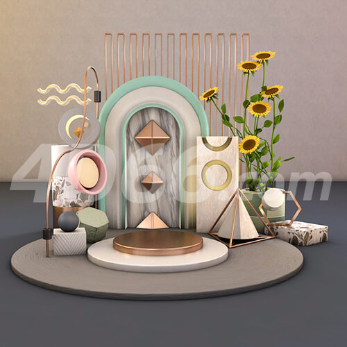 家居装饰模型美妆化妆品背景促销C4D场景模型