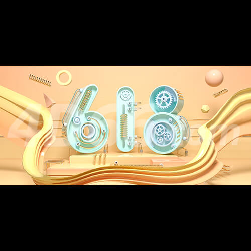  618几何元素橘青色促销狂欢c4d电商背景模型 