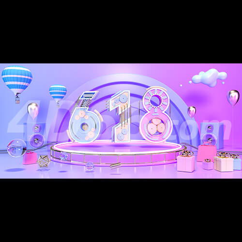  618几何元素紫色舞台狂欢c4d电商背景模型 