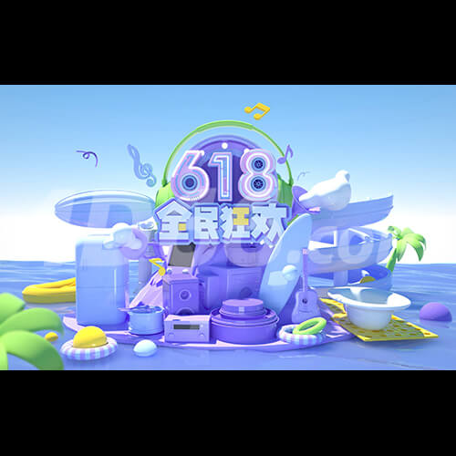  618电商海报 c4d创意电商展示台模型 