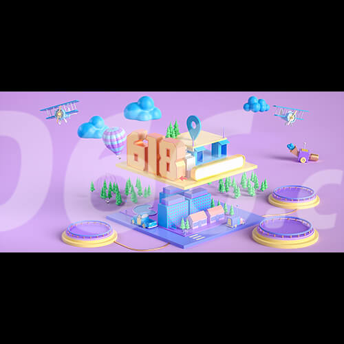  C4D立体简约618年中优惠电商促销背景模型 