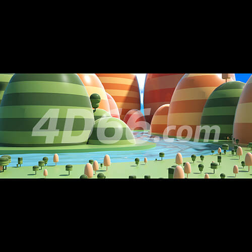 手绘风景插画场景C4D模型OC渲染