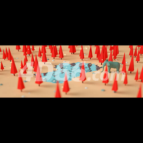 手绘风景插画场景C4D模型OC渲染