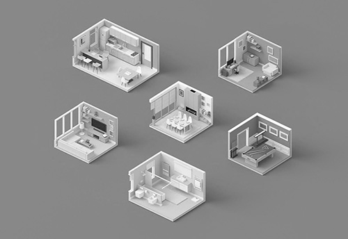 卡通微观房间小场景C4D模型无材质