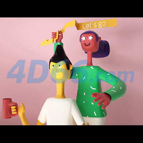 电商创意卡通运动人物C4D模型元素