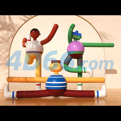 电商创意卡通运动人物C4D模型元素