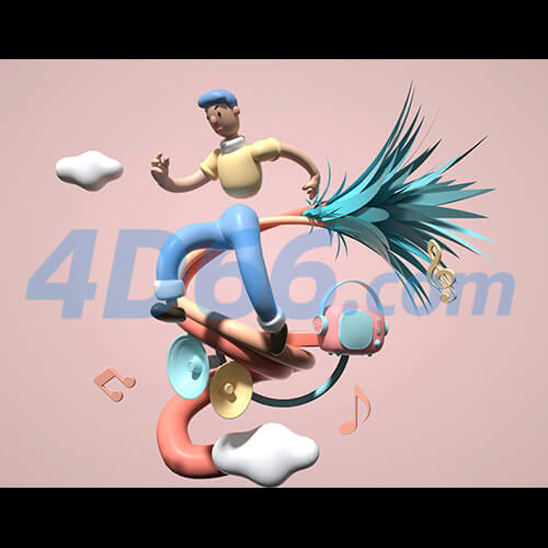 电商创意卡通运动人物C4D模型元素